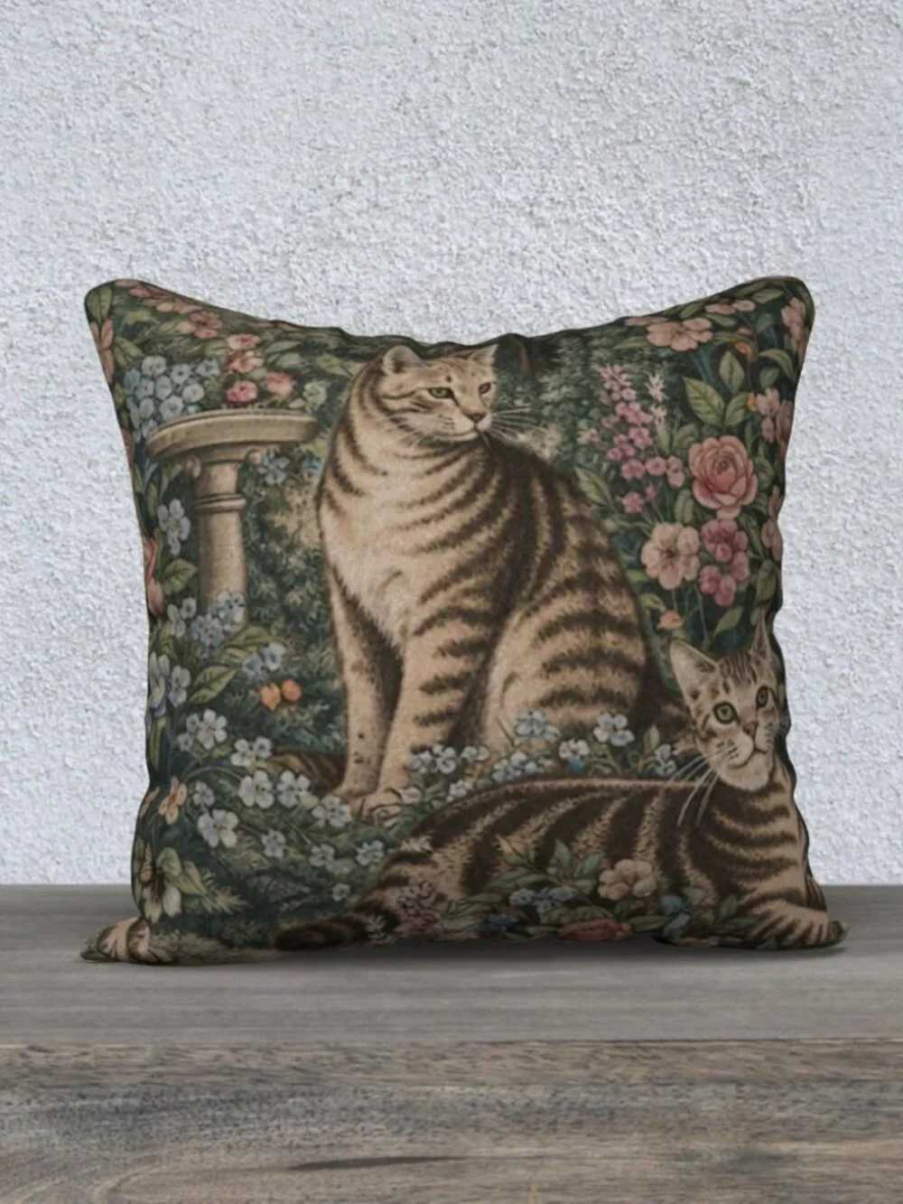 Vintage Tapestry Cat Pillow – Cotton/Linen Blend